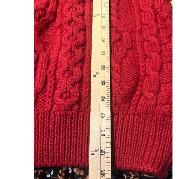 Aran Crafts Vintage Red Fisherman Cable Cardigan Sweater Sz Med Wool Ireland - Picture 7 of 7